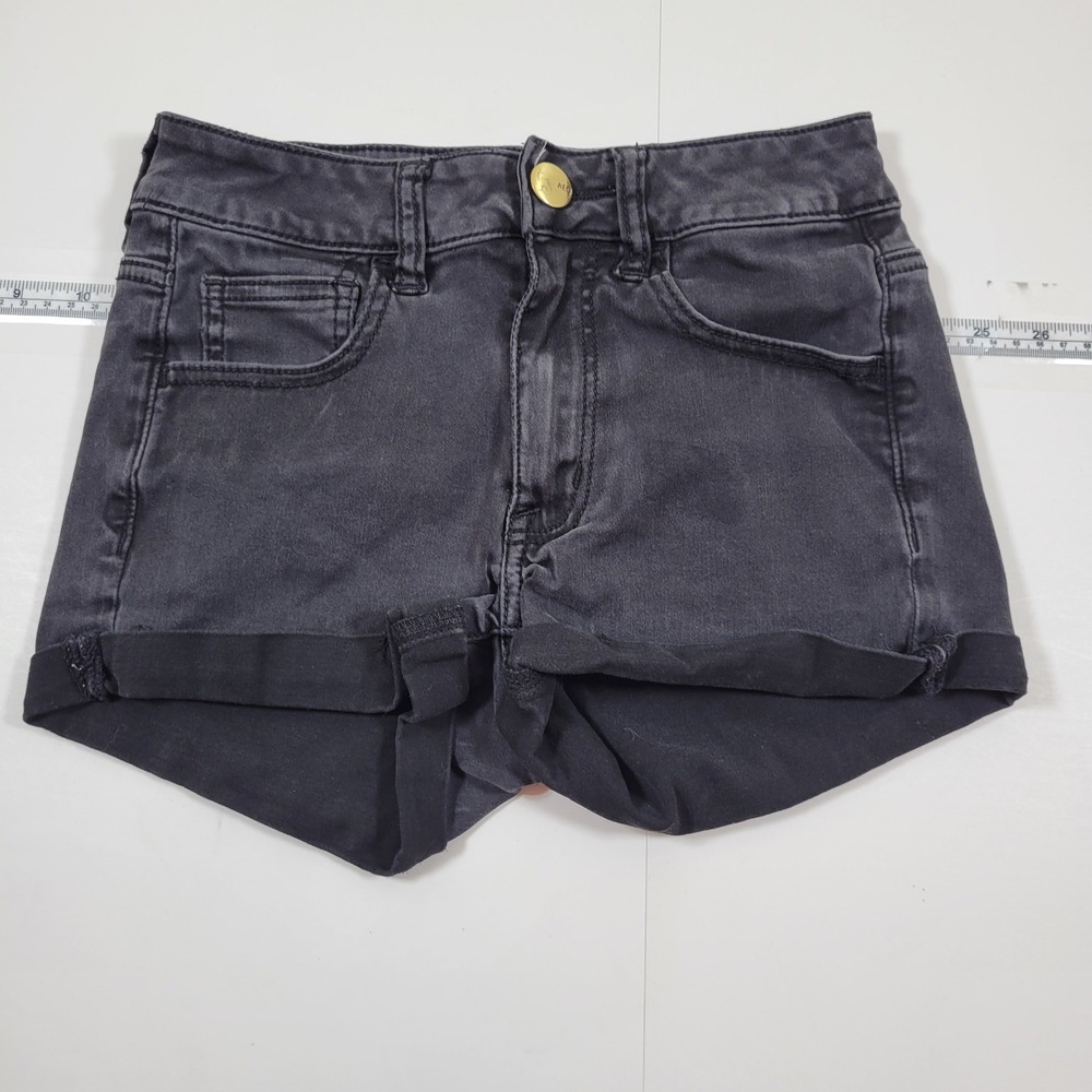 American Eagle Hi-Rise Shortie Women 2 Black Excellent Super Super Stretch Denim